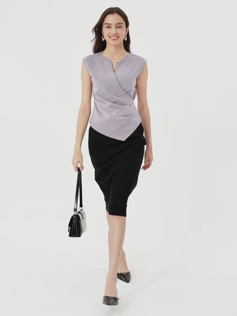 OGLmove Surplice Wide Shoulder Tucked Angled Tank Top