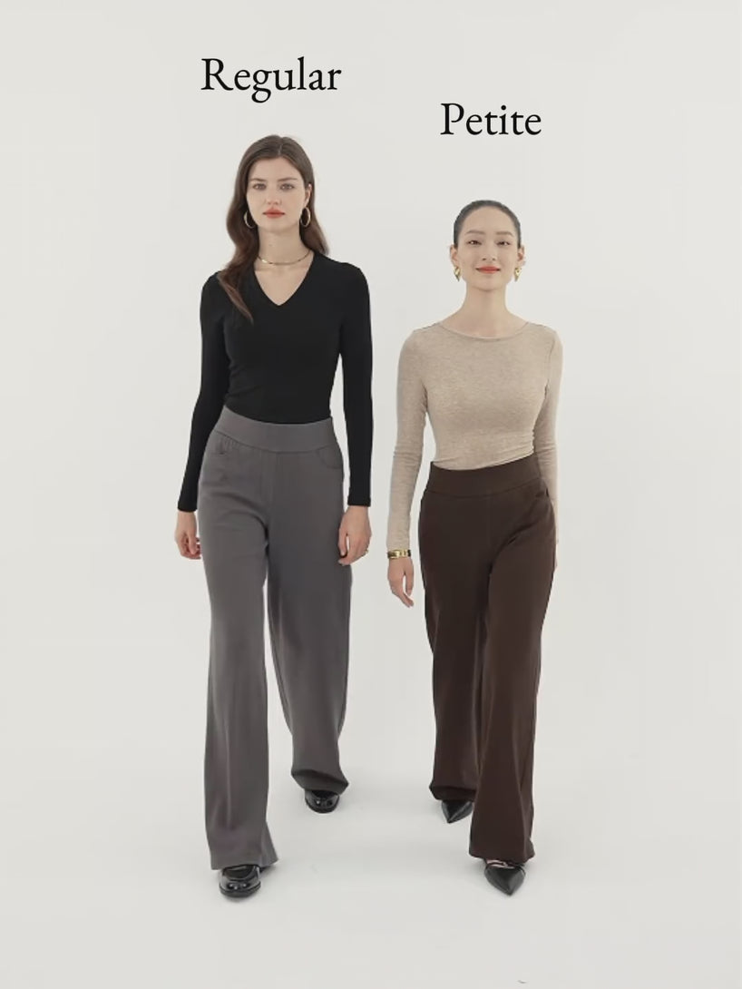 Mid Rise Wide Waistband Wide Leg Pull-on Pants with Pockets
