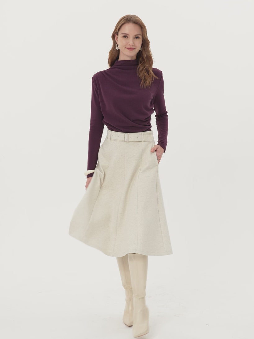 High Rise Belted Flare Circle Midi Skirt with Pockets