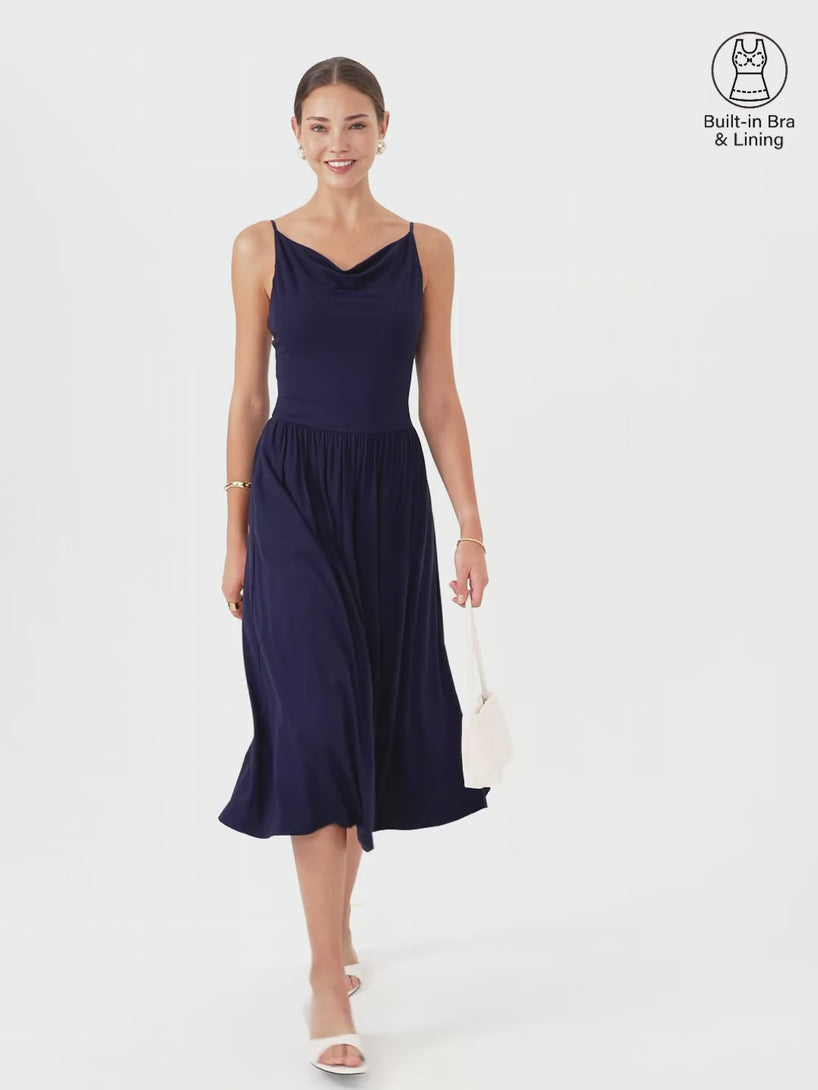 OGLmove SkinKiss Cowl Neck Open-Back Midi Bra Dress