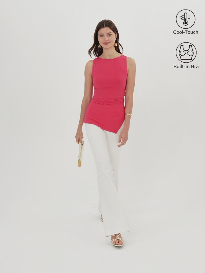 OGLmove Boatneck Ruched Asymmetrical Bra Top