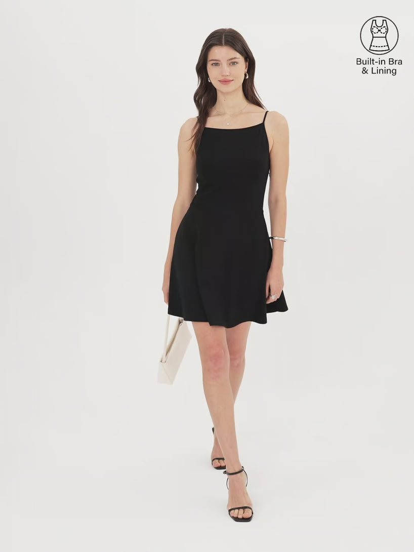 OGLmove Stretch Ponte Square Neck Mini A-Line Bra Dress with Pockets