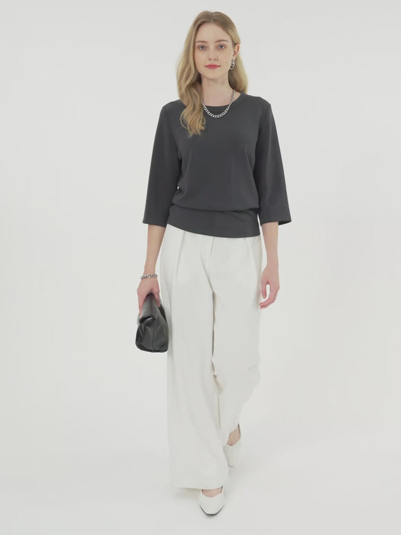 Sandwashed Spacer Crewneck 3/4 Sleeve Top