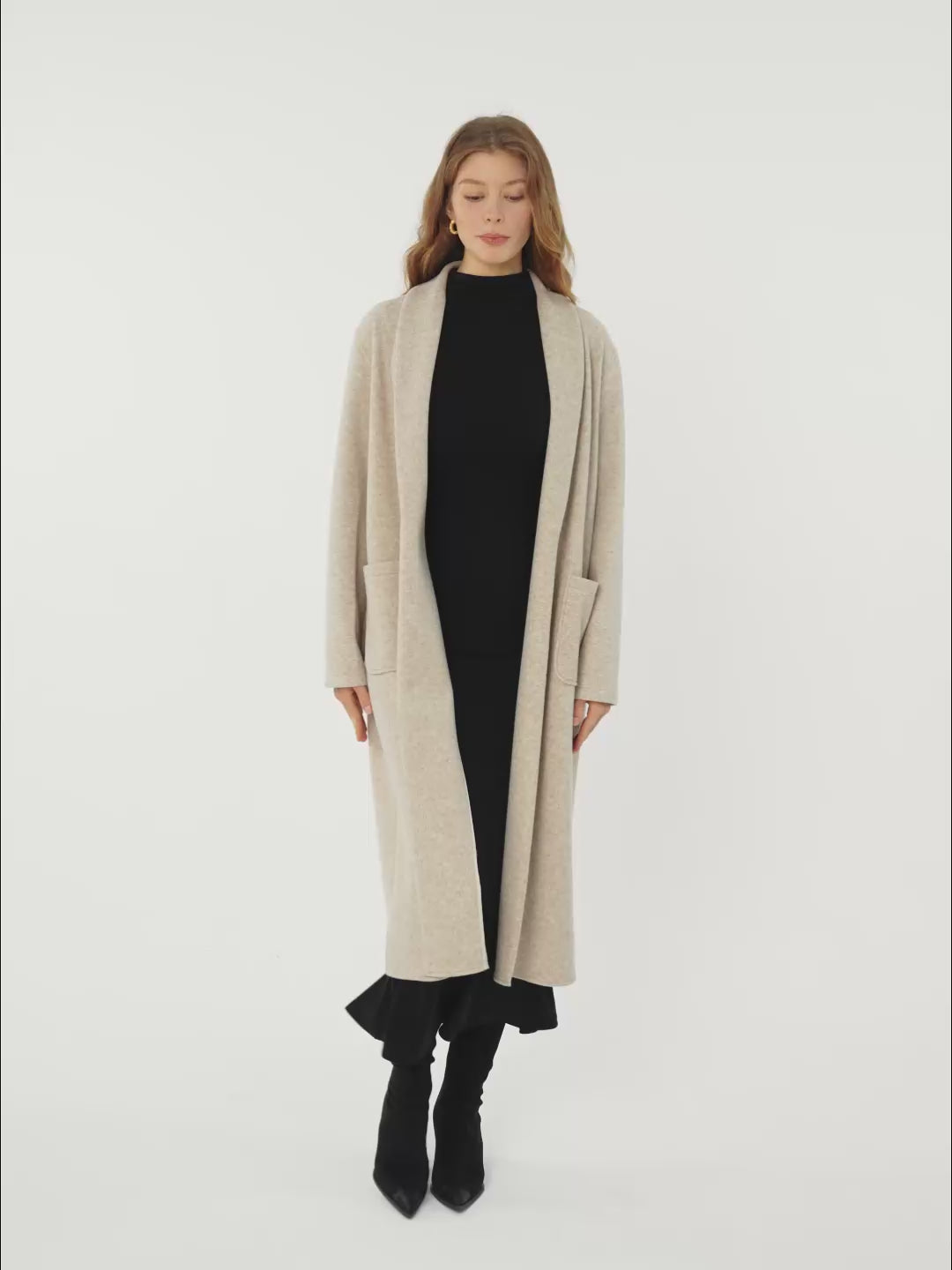 Shawl Collar Patch Pocket Long Coat