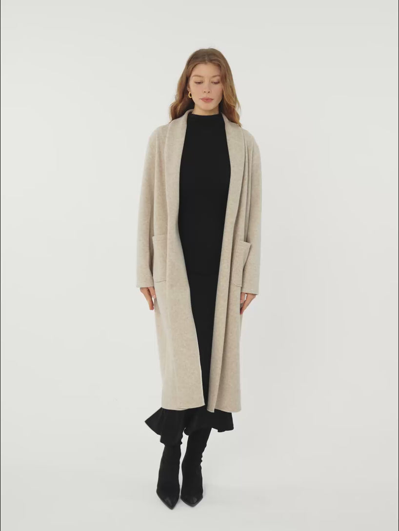 Shawl Collar Patch Pocket Long Coat