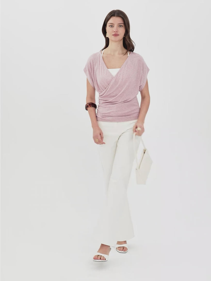 OGLmove Summer Lyocell Wool Suprlice Ruched Short Sleeve Top