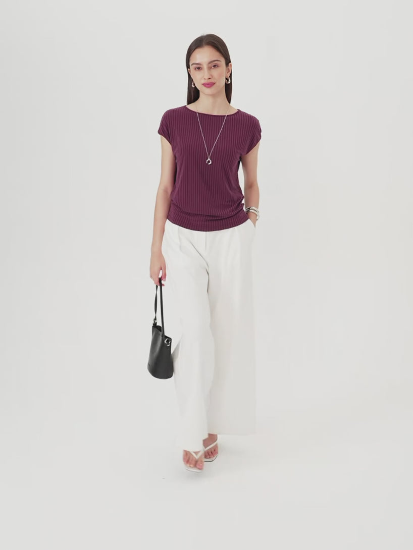 OGLmove Wrinkle-Free Ultra-soft Boatneck Cap Sleeve Ribbed Top