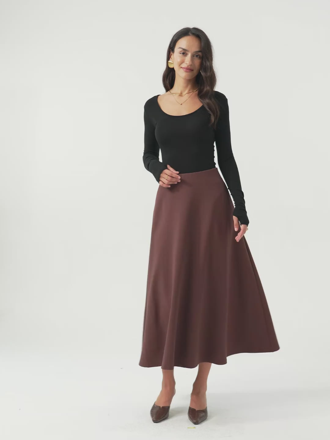 Wrinkle-Resistant High Rise Pull-on Maxi Skirts with Pockets