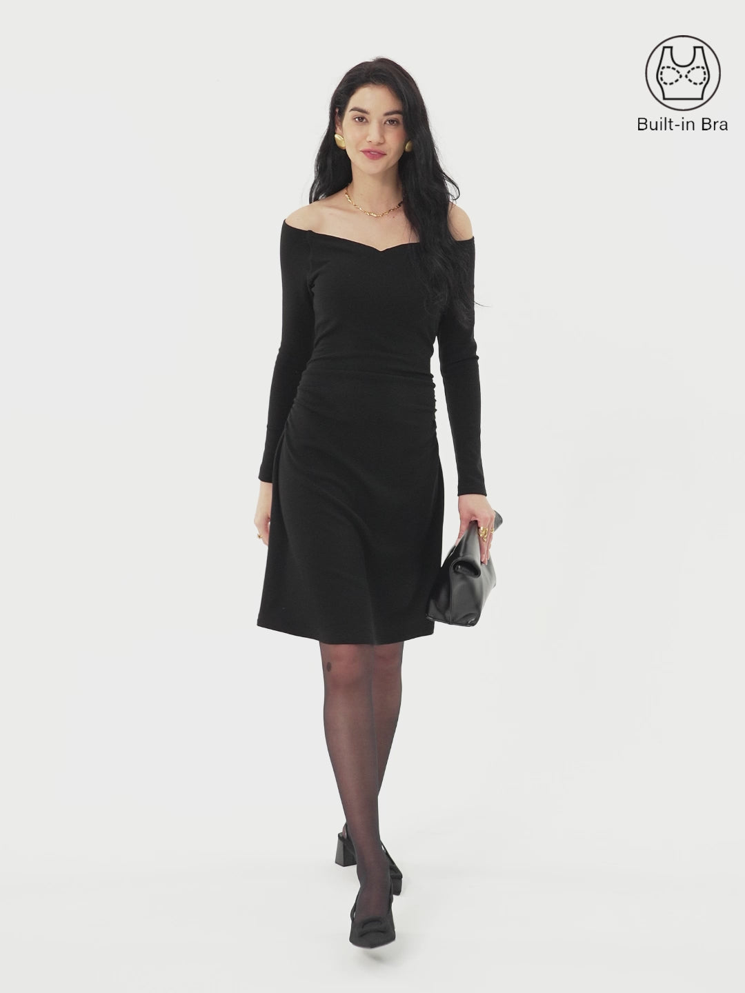 Non-Slip Classy Wide Neckline Ruched Mini Brami Dress
