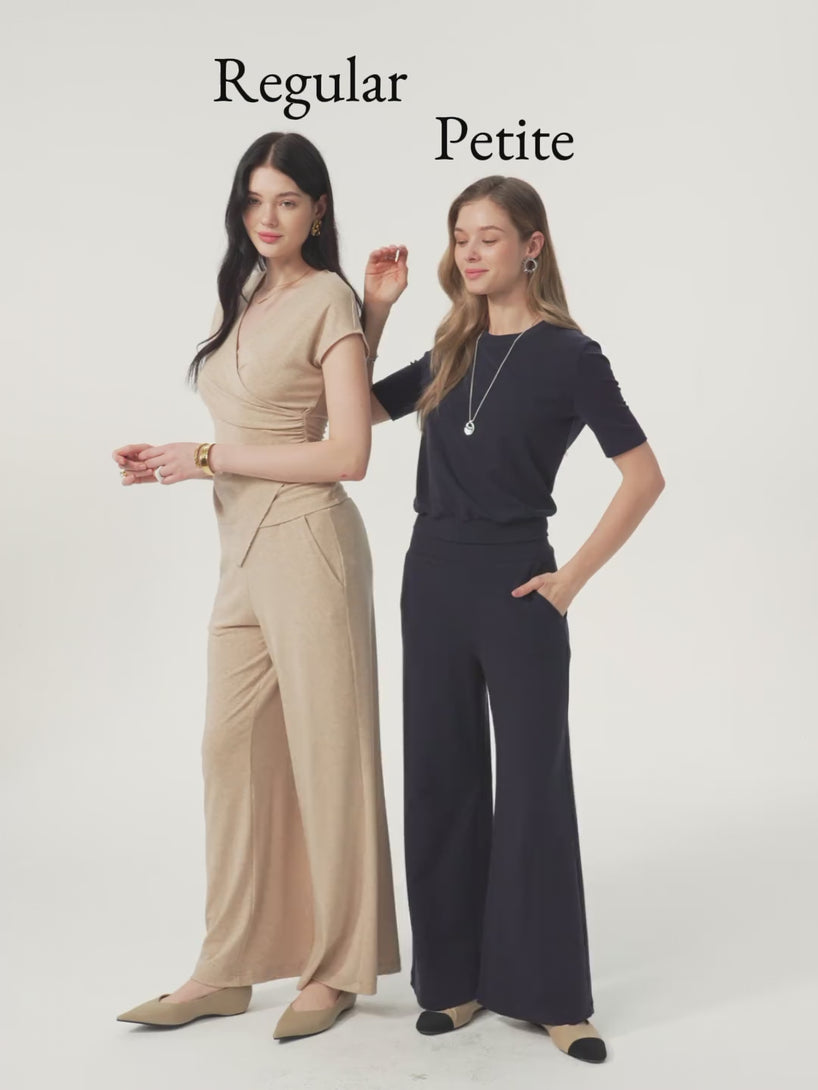 Lyocell Wool Mid Rise Wide Leg Pull-on Pants with Pockets