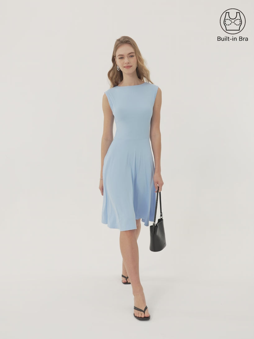 SkinKiss Boatneck Wide Shoulder Brami Dress with Pockets