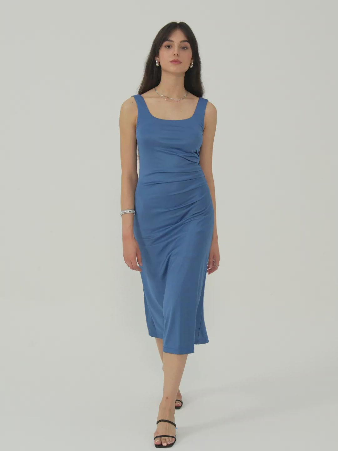 Acetate Square Neck Midi Dress