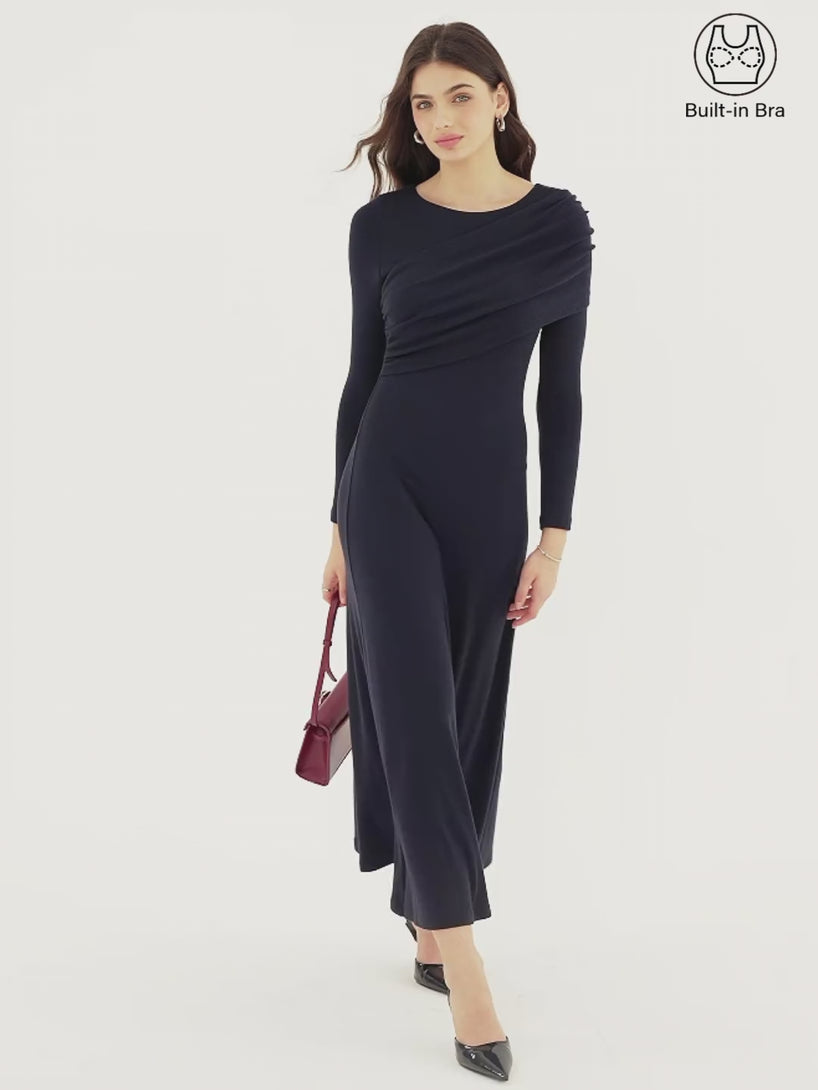 OGLmove Eco-Mousse® Boatneck Ruched A-Line Midi Bra Dress
