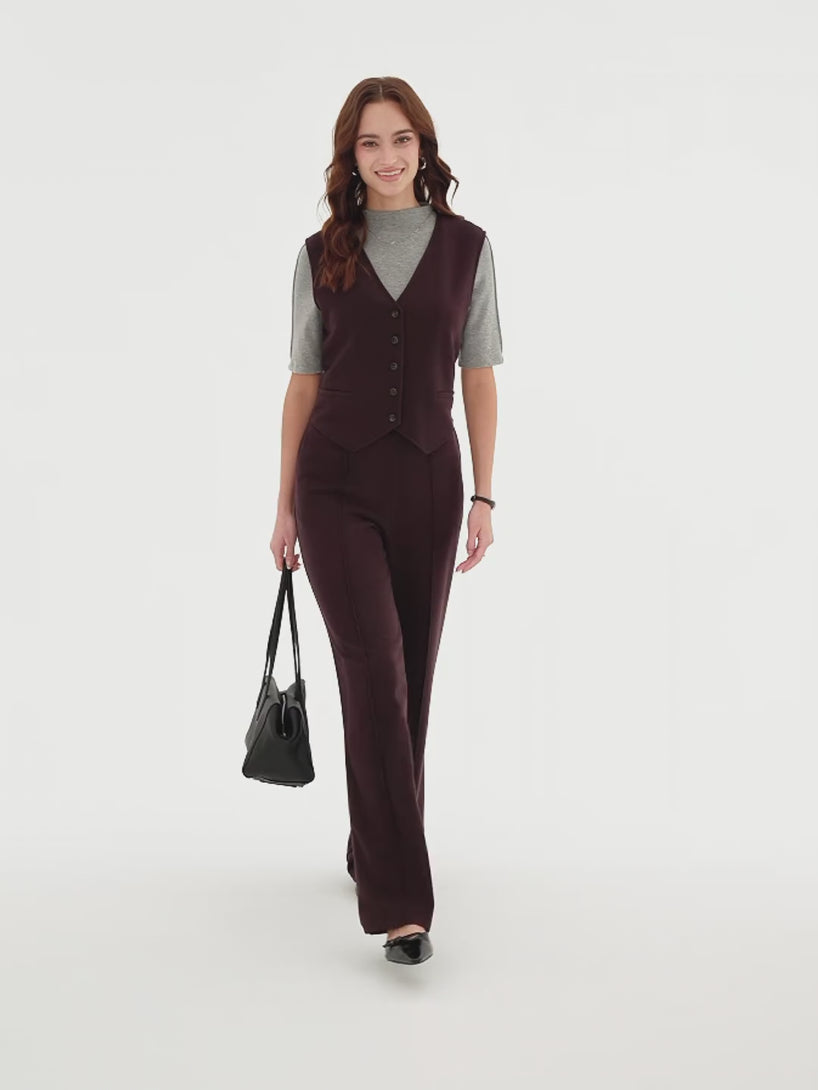 OGLmove 2Pcs Set Petite-Friendly Sleeveless Cropped Vest & Mid-Rise Pintuck Pants with Pockets