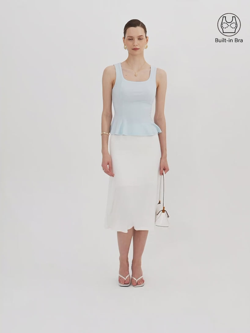OGLmove Stretch Ponte Square Neck Peplum Bra Top