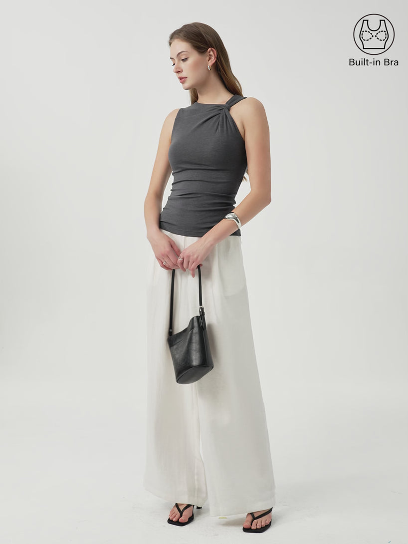 OGLmove Sweat-Wicking Asymmetrical Neck Knotted Bra Tank