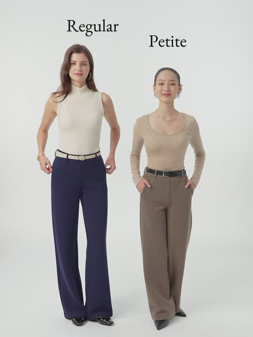 Stretchy Mid Rise Straight Leg Pull-on Pants with Pockets