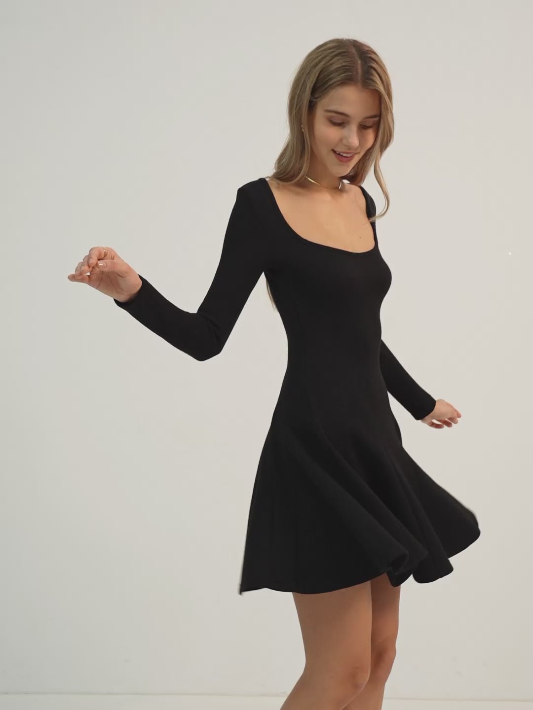 Cashsoft Sweetheart Neck Flounce Dress - Black