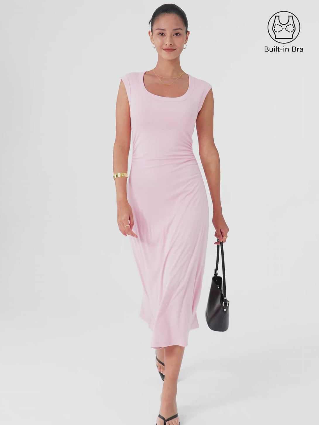 Scoop Neck Side Ruched New Airy Brami Midi Dress