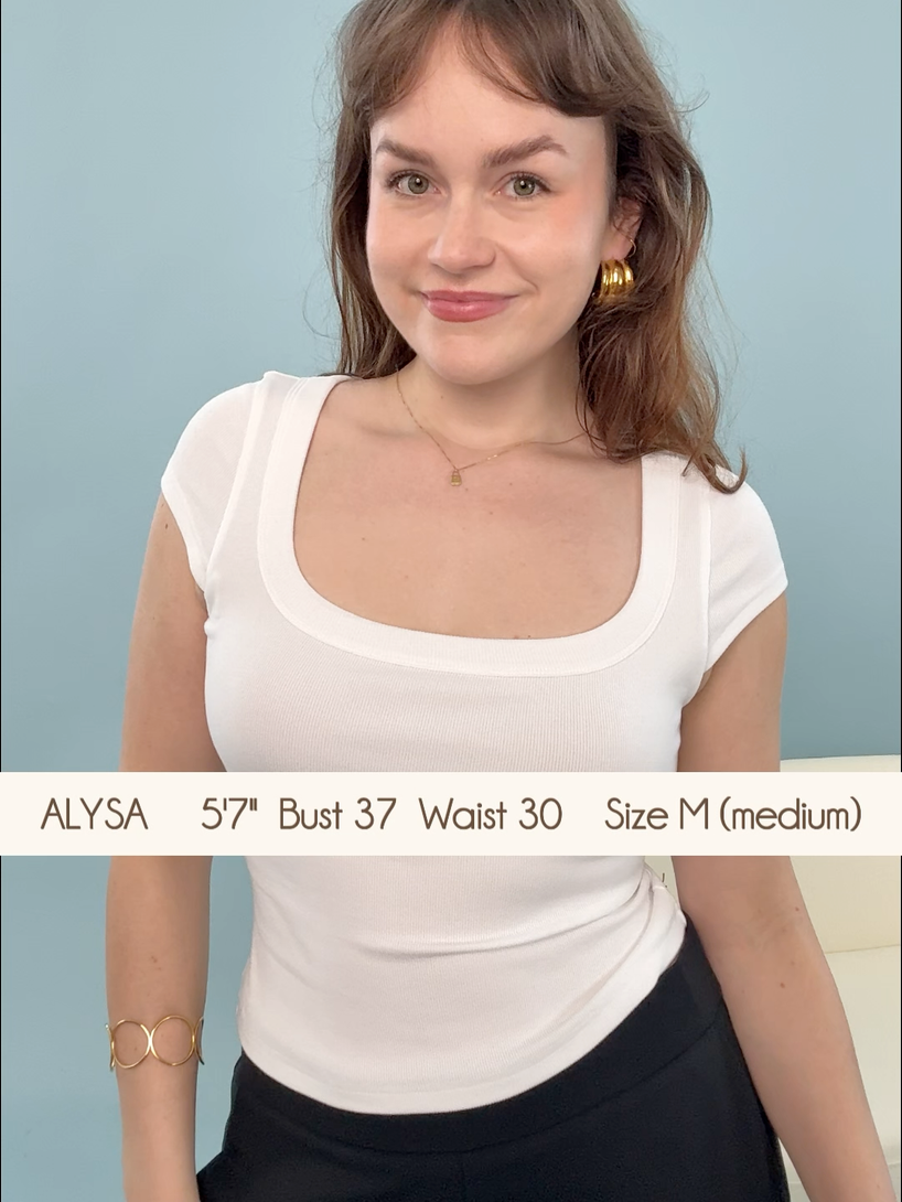 OGLmove Stretch Cotton Square Neck Cap Sleeve Bra Top