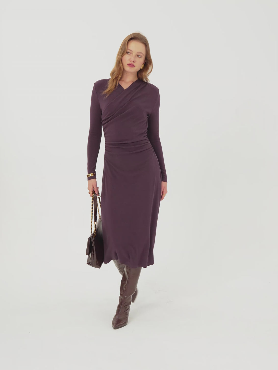 ProWarm Surplice V-neck Ruched Midi Dress