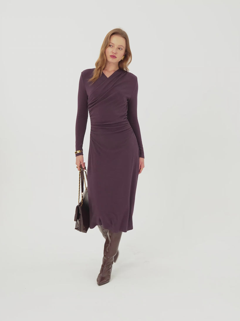 ProWarm Surplice V-neck Ruched Midi Dress