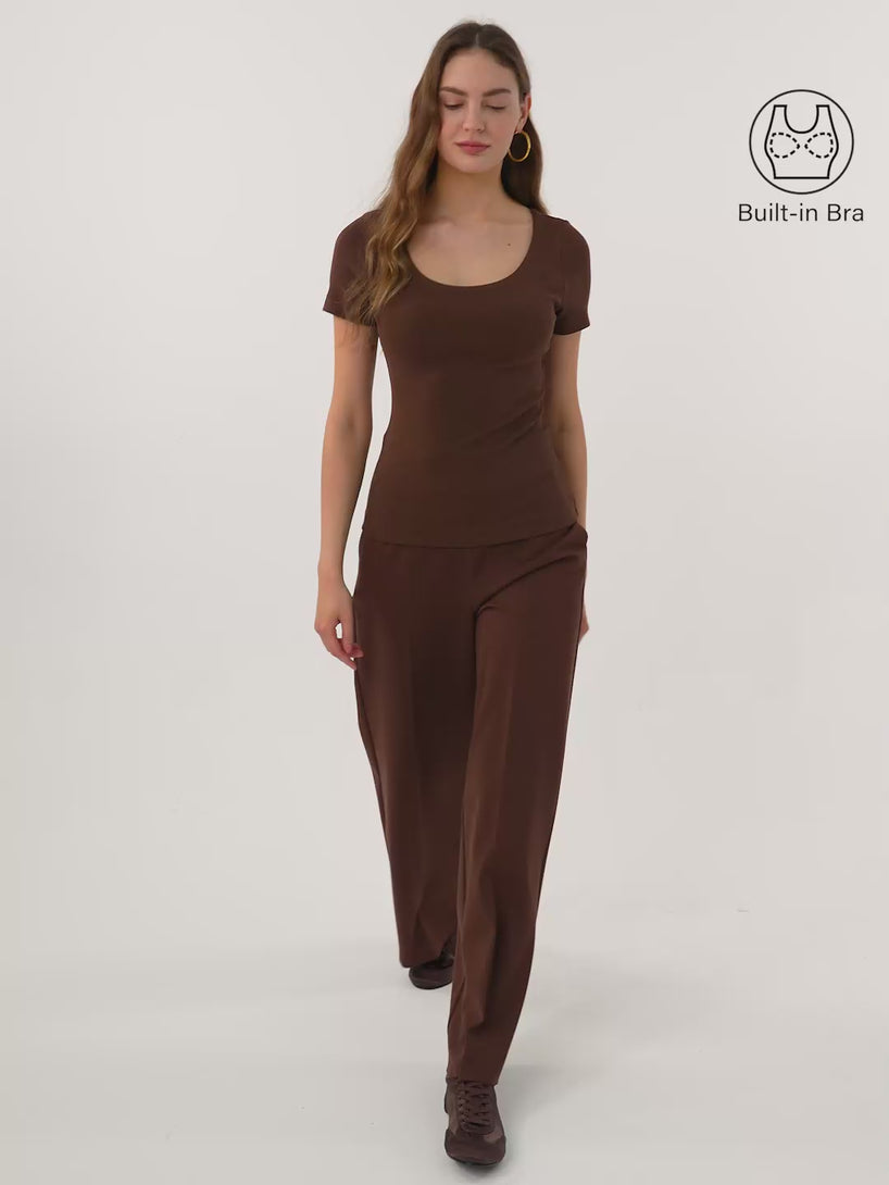 2Pcs Set Scoop Neck Short Sleeve Cotton New Airy Brami