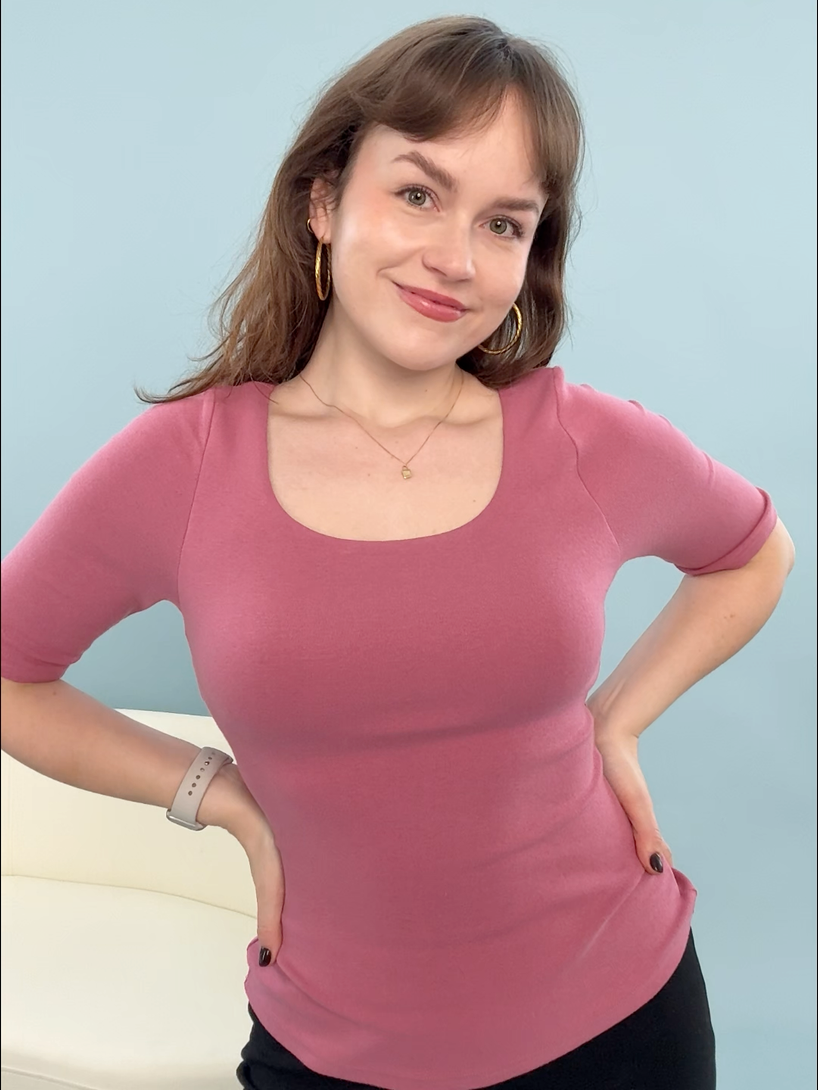 Essential Square Neck Elbow Length Sleeve Bra Top