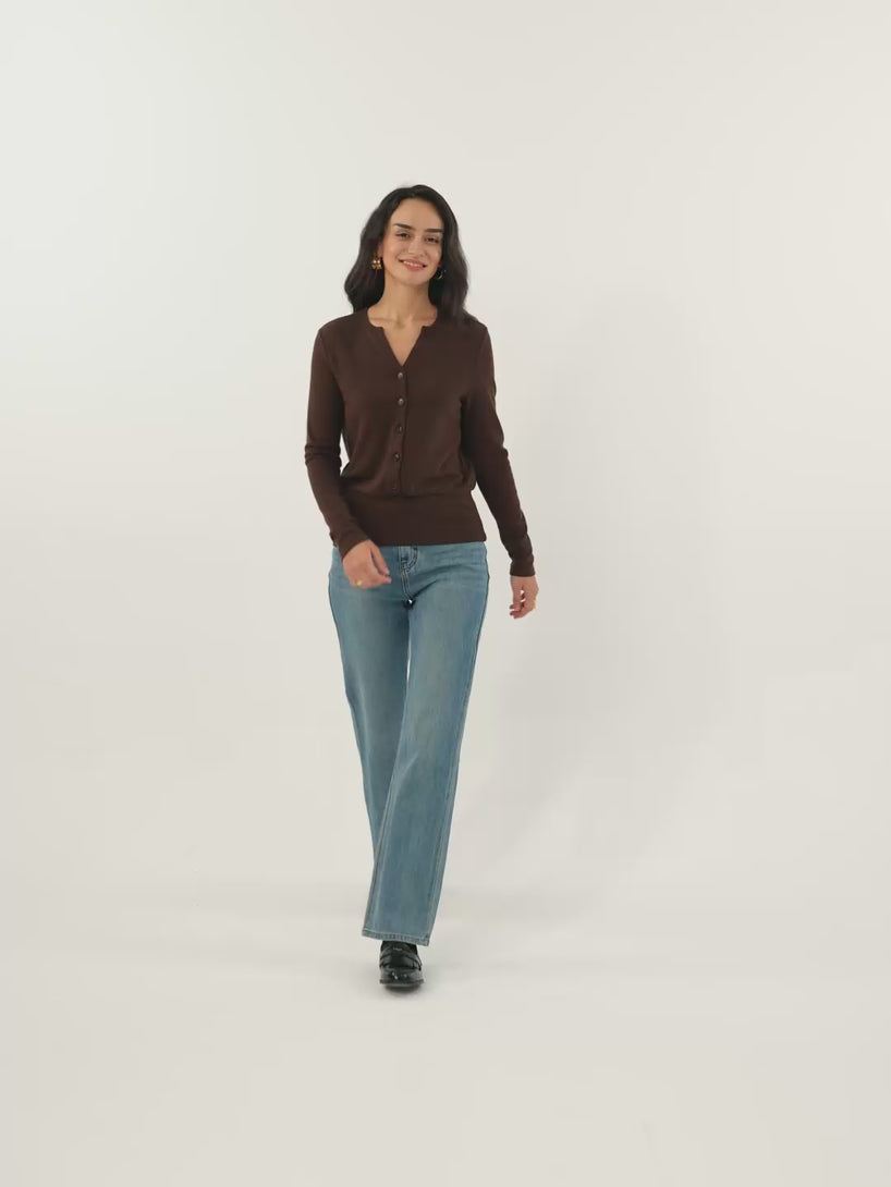 V-Neck Half-Placket Top