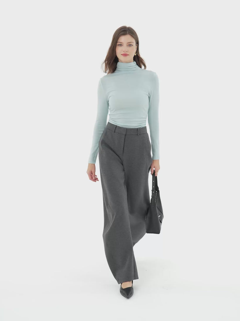 Stretch Mid Rise Barrel Leg Knit Pants with Pockets