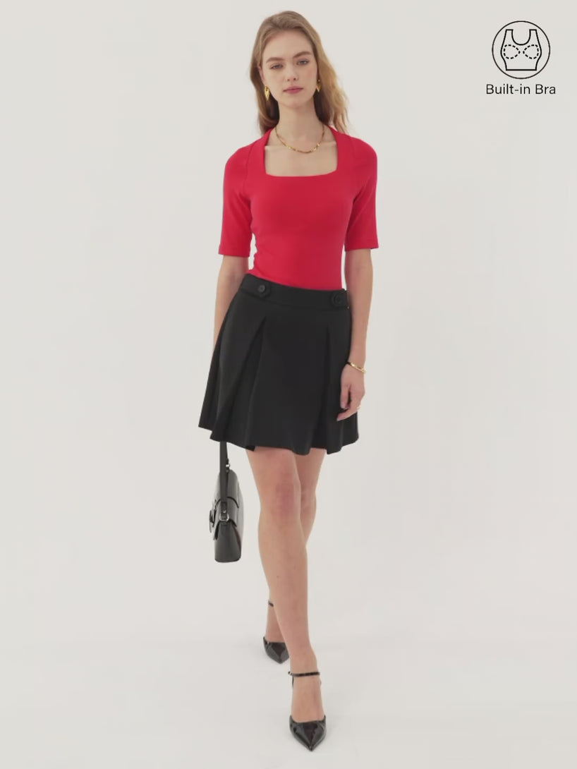 Cotton Lyocell Trapeze Neck Elbow Sleeve Brami