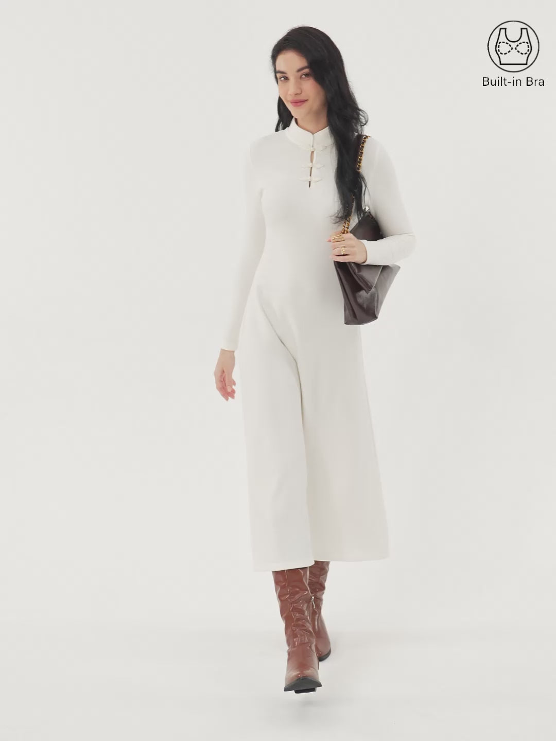 Mandarin Collar Frog Button Midi Brami Dress