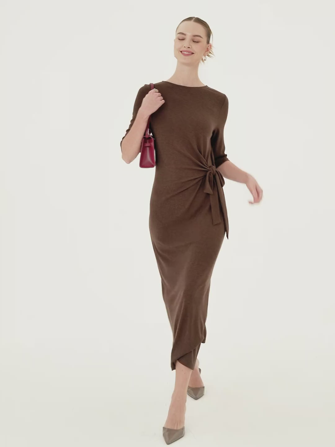 voile elbow sleeve midi dress OGL Slub Ribbed Round Neck Tie-Waist – OGLmove Effortless elegance meets laid NOT_OUTLETSALE occasion-Semi Formal COLOR:Hot Pink 27 Rustic Christmas Decor