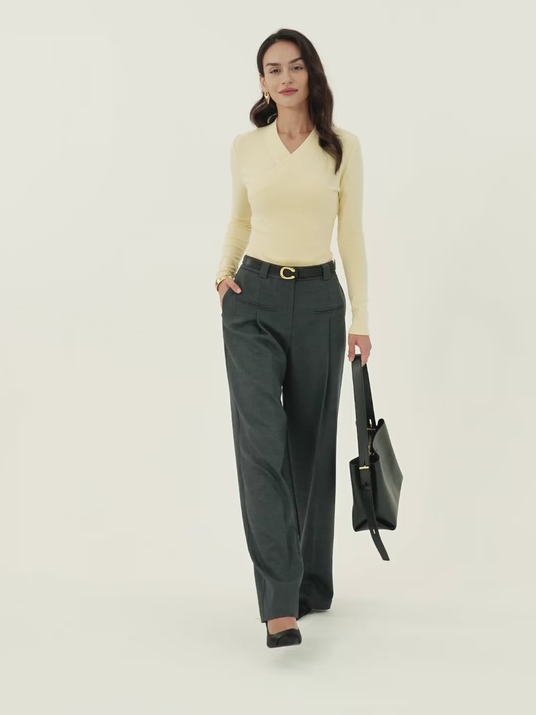 Wide Binding Surplice Long Sleeve Top