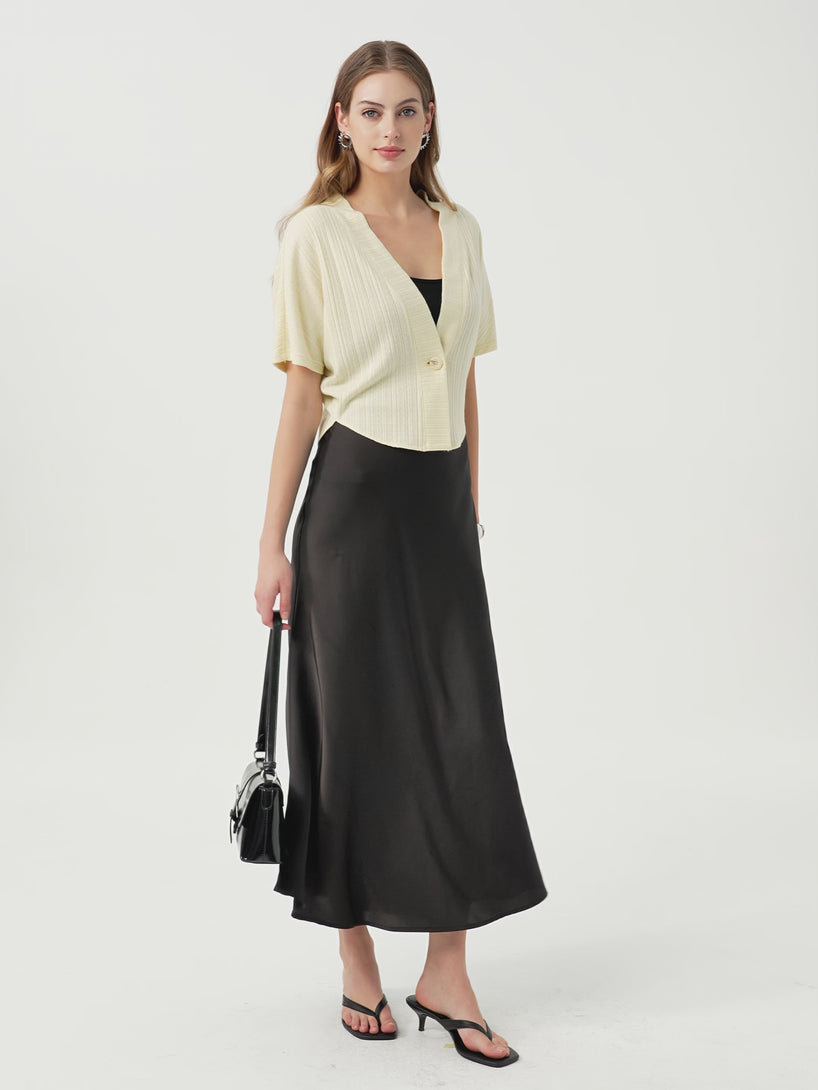 OGLmove Pointelle Kimono Cropped One-Button Cardigan