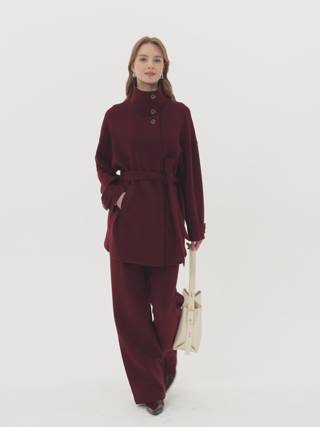 FuzzLuxe Classy Stand Collar Belted Coat