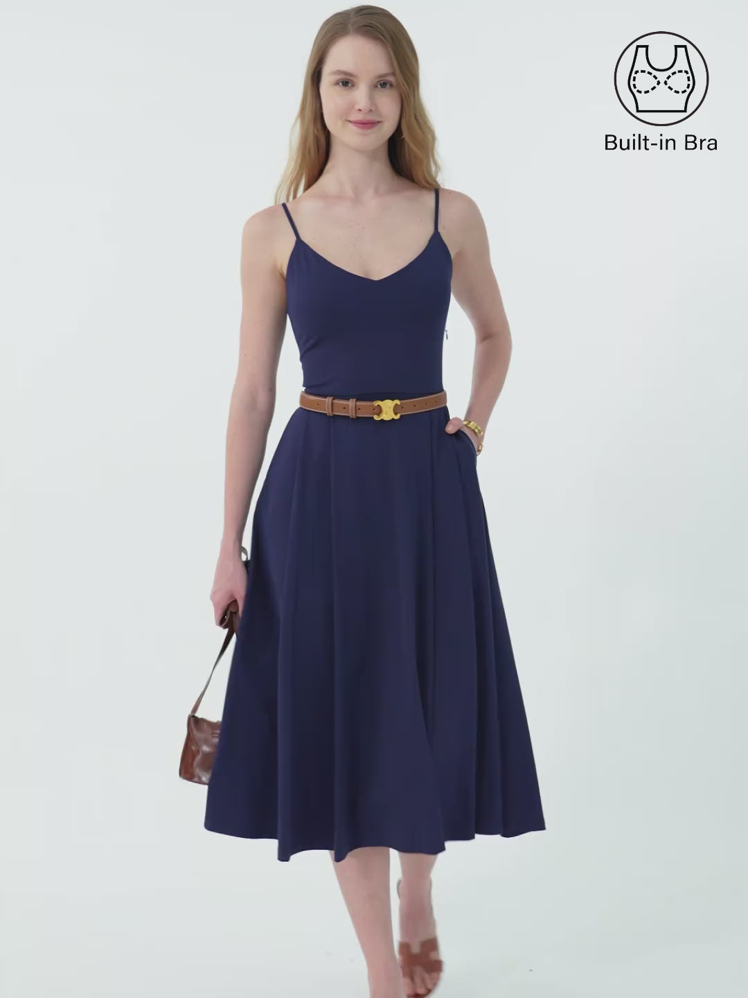 Bamboo Ponte V-neck Fit-and-flare Midi Brami Sundress with Pockets