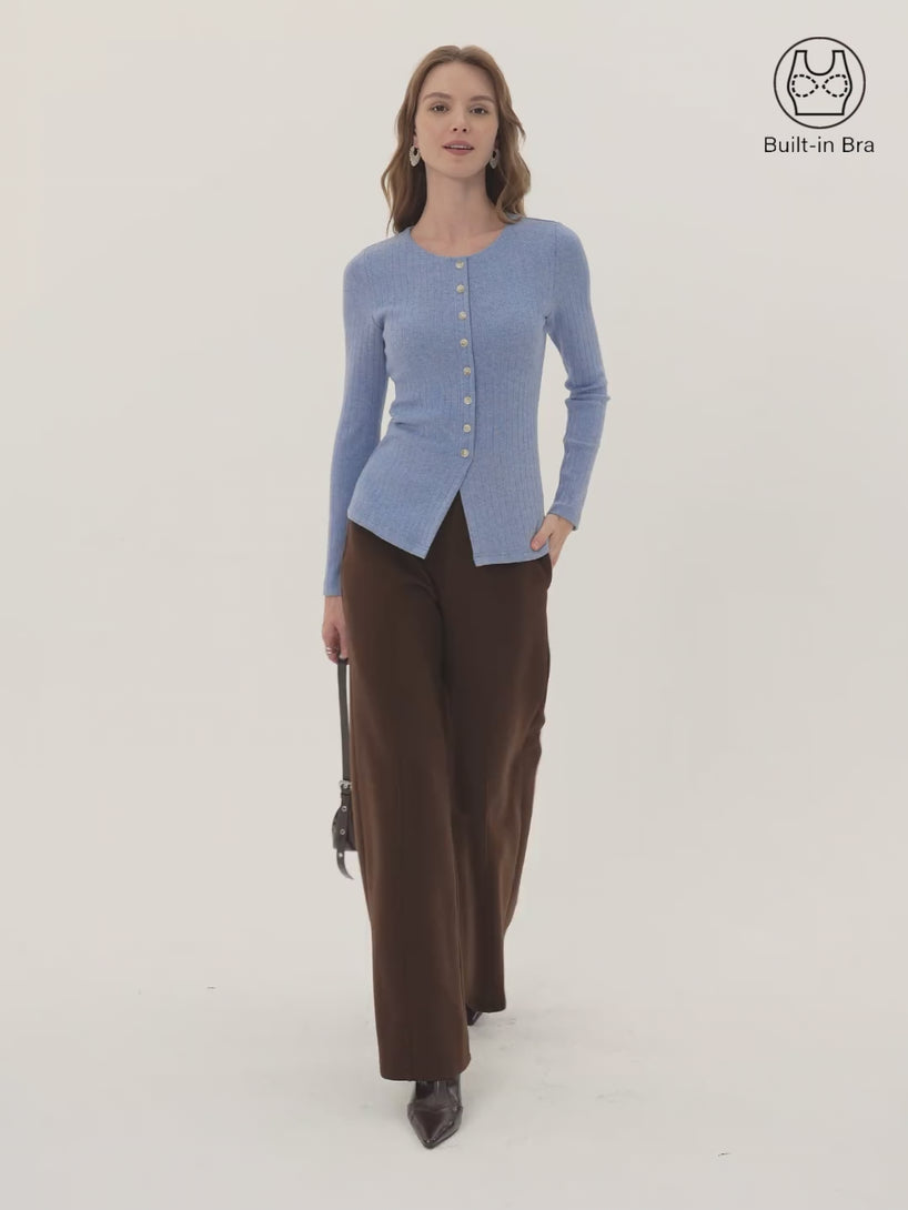 Novelty Crewneck Faux Button Placket Brami