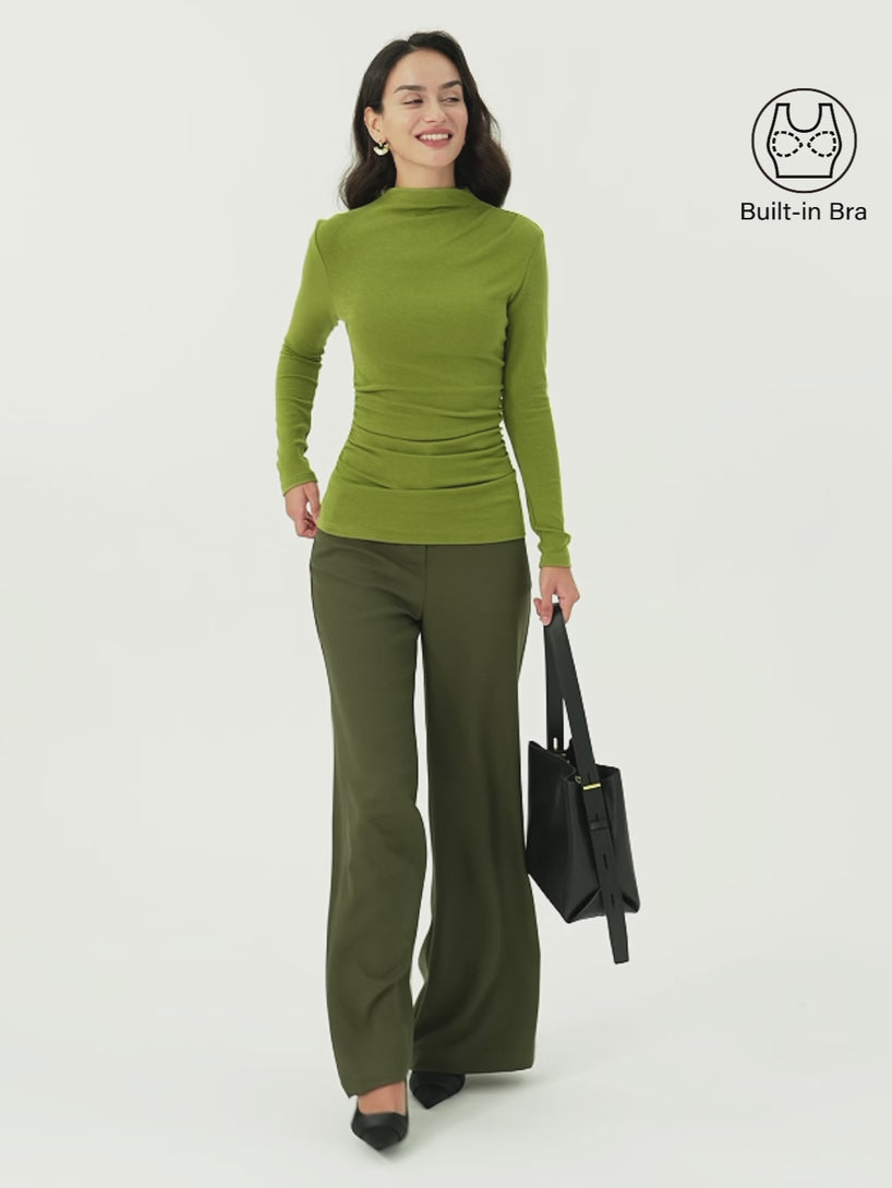 OGLmove LiteWarm Mock Neck Long Sleeve Ruched Built-In Bra Top