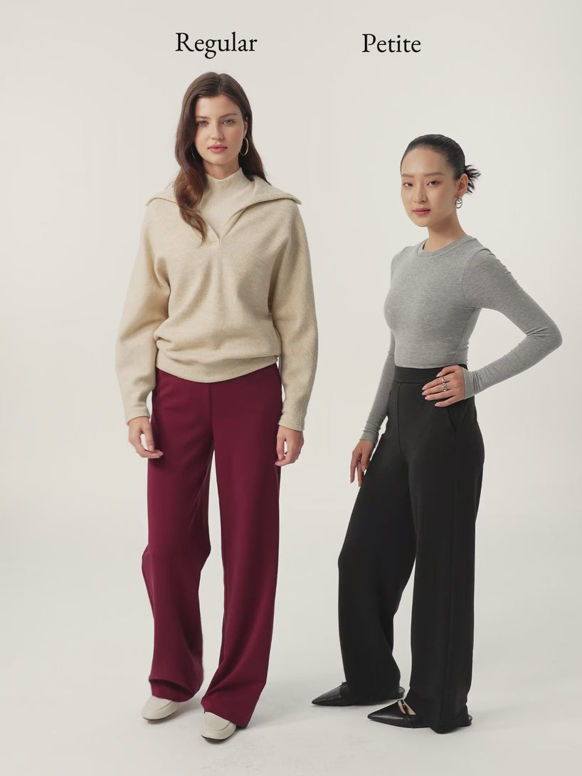 Brushed Stretch High Rise Slim Straight Pull-on Pants with Pockets