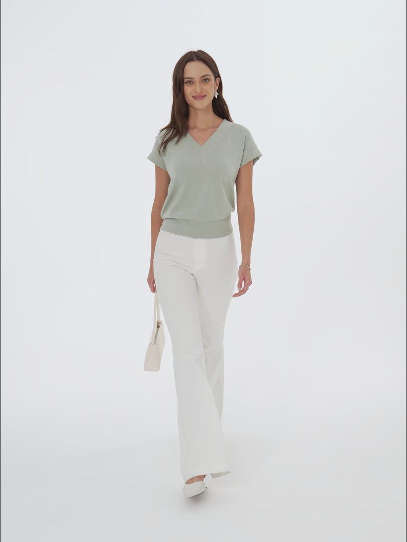 OGLmove Lyocell Spacer Knit V-Neck Banded Hem Top
