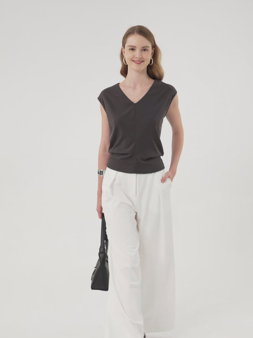 Sandwashed V-neck Cap Sleeve Top