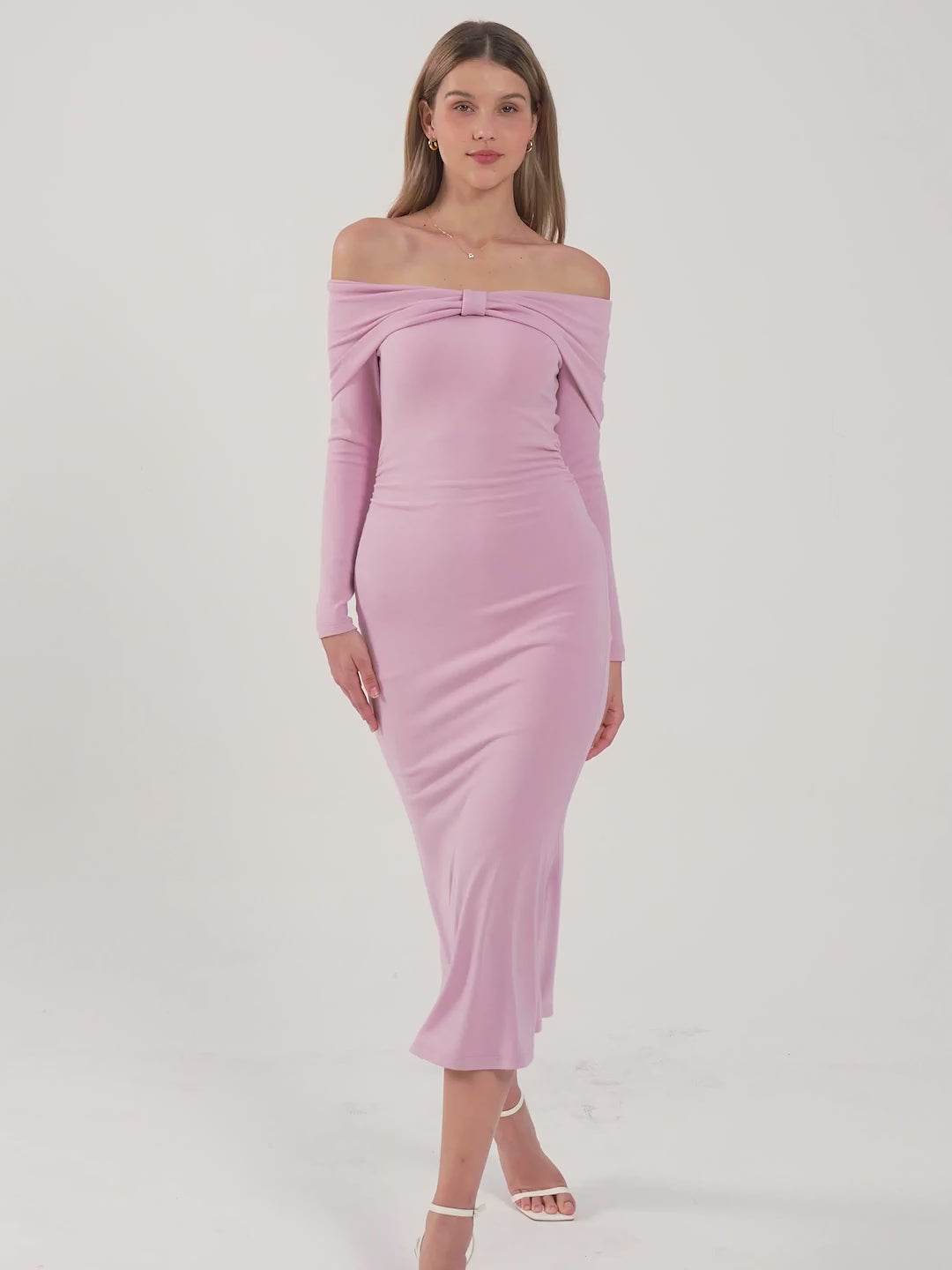 Transformable Bow Cold Shoulder Brami Mermaid Dress - Millenial Pink