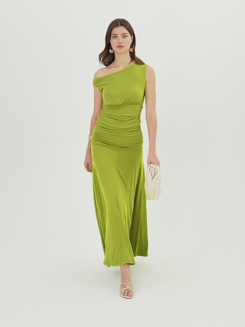 OGLmove 2Pcs Set Cropped Ruched Bra Top& A-line Ruched Maxi Skirt