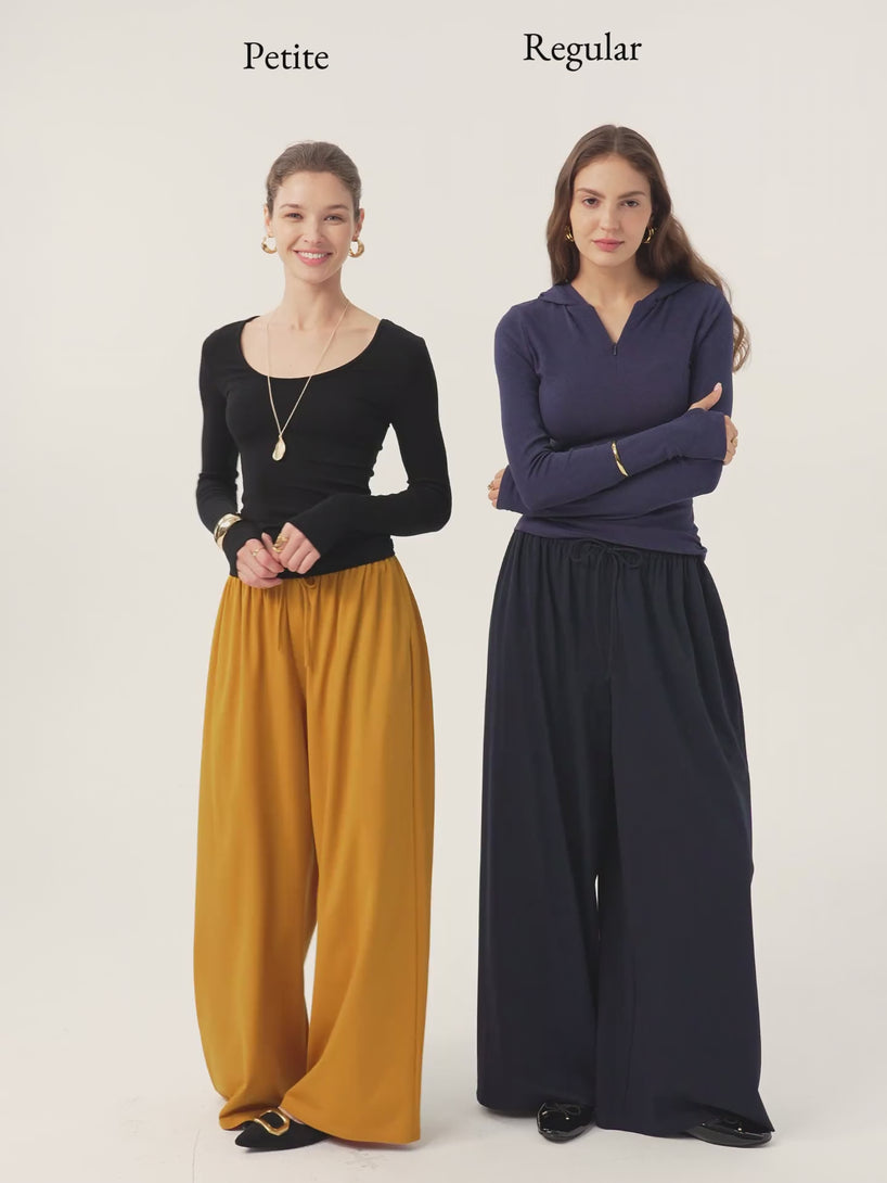 Stretch Ponte Mid Rise Palazzo Pants with Pockets