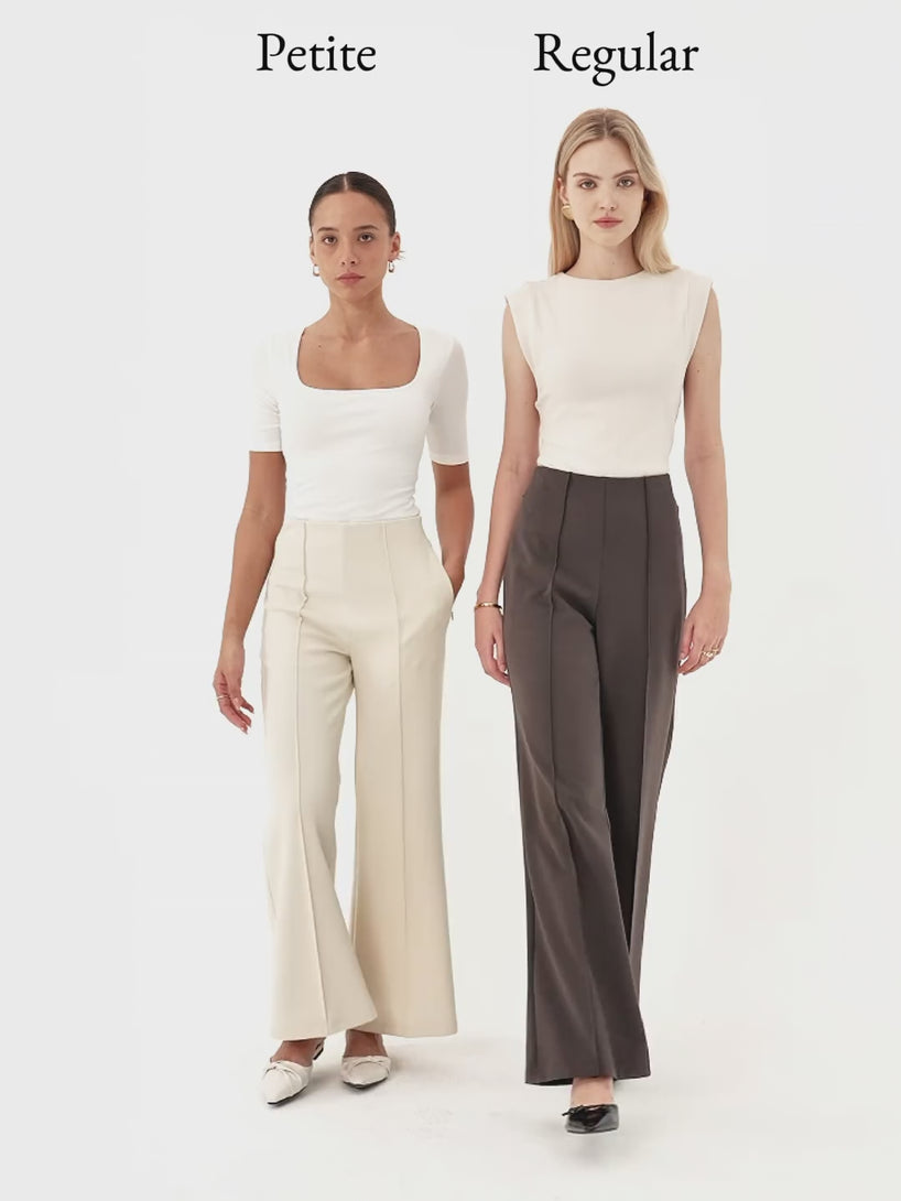 Stretch Cotton High Rise Wide Flared Pull-on Pants