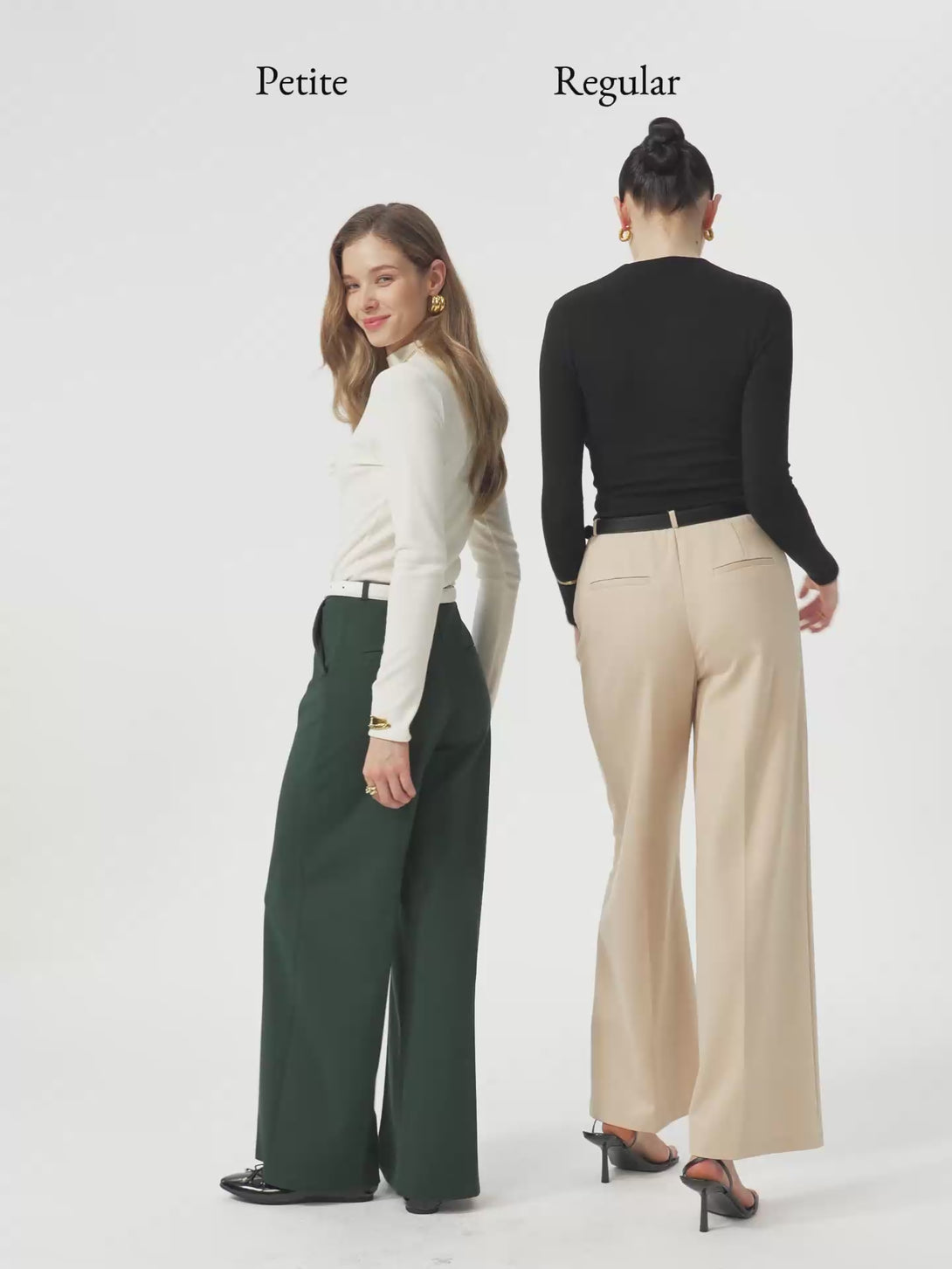 Wrinkle-Resistant High Rise Wide Leg Fly-Front Trousers with Pockets