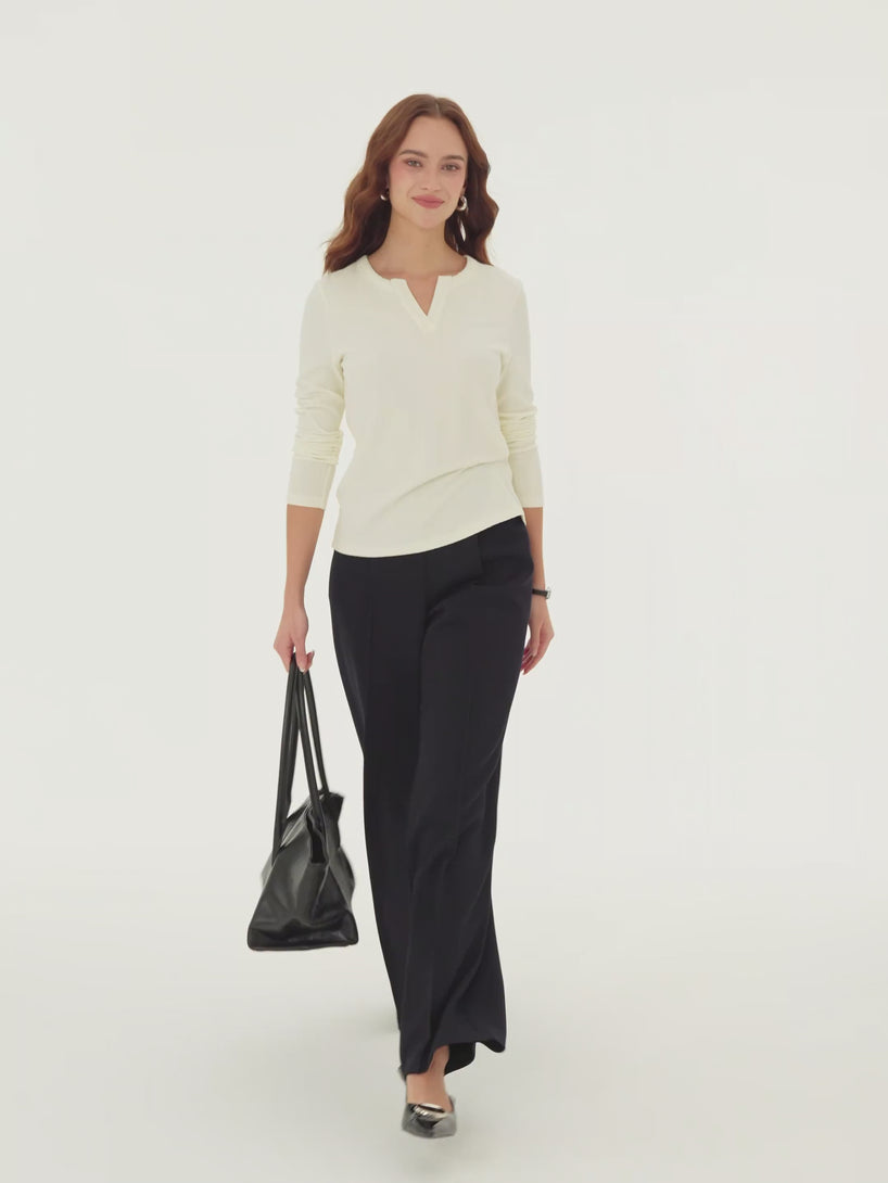 OGLmove Stretch Bamboo Mid-Rise Wide-Leg Pintuck Pants with Pockets
