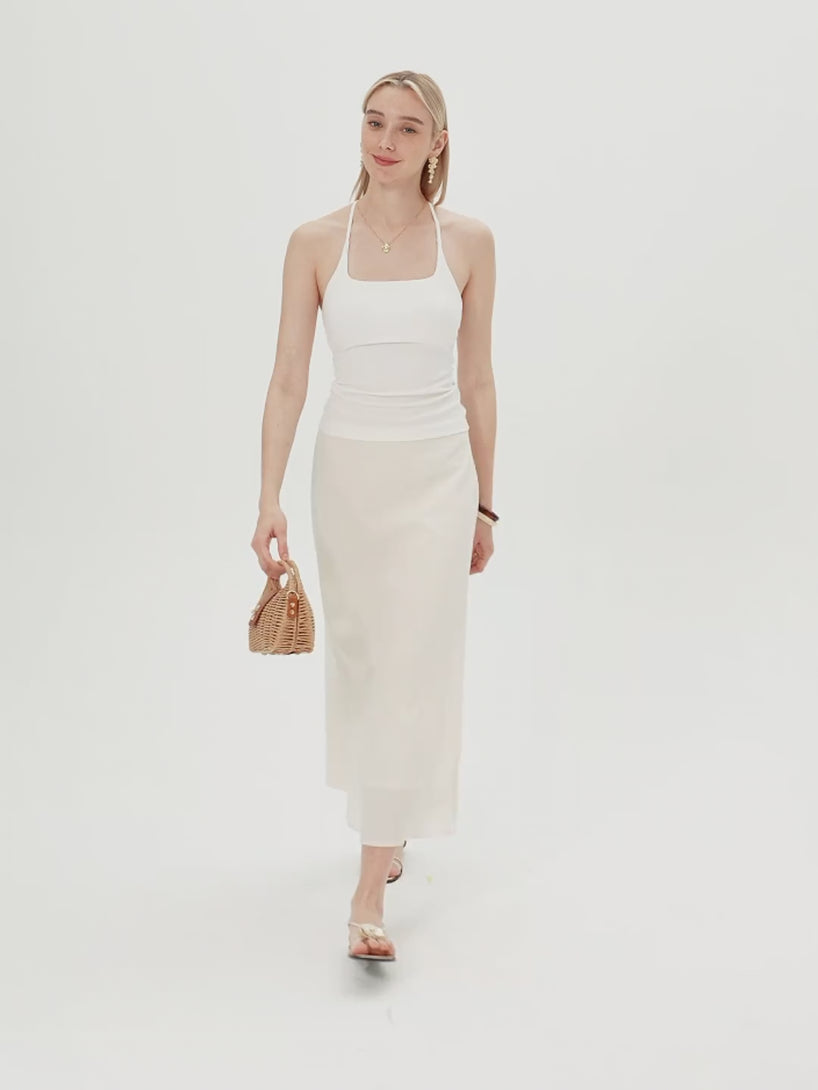 OGLmove Lyocell-Linen Blend Maxi Flared Pull-On Skirt