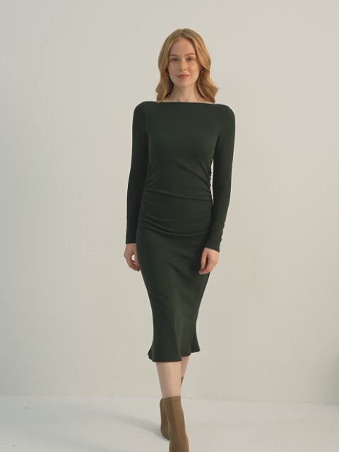 Ogl Eco-Mousse® Thermal Boatneck Ruched Sides Brami Midi Dress